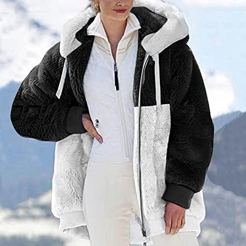 Дамски Якета и палта за зимата, Шерп-яке с дълъг ръкав и пълен с цип, Качулка с цип, Лесна Топла Горна дреха