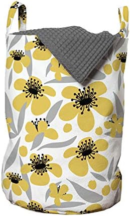 Чанта за дрехи Ambesonne с цветен модел, Минималистичен Графичен дизайн във формата на жълти цветя, Кошница