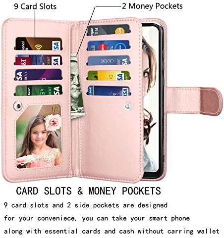 Njjex за Motorola Moto G7/G7 Плюс Чанта-портфейл, чанта за носене T-Mobile Revvlry + Plus [9 слотове за карти] Калъф-награда от изкуствена кожа с панти капак [Подвижни] [Стойка], Магнитна ка?