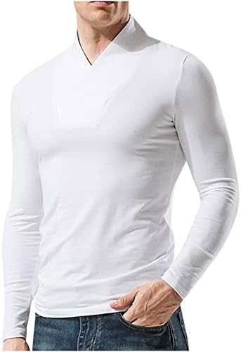 BADHUB/Мъжки Обикновен Всекидневен Пуловер, Риза с дълъг ръкав, Еластична, Мускулна Тениска С V-образно деколте,