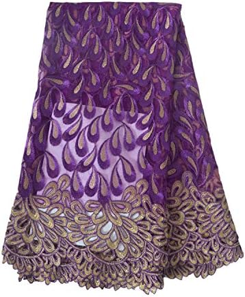 Африкански дантелени тъкани Aisunne, 5 ярда, нигерийская френска лейси плат с модерен бродерия във формата на цвете за сватбени рокли (лилаво)