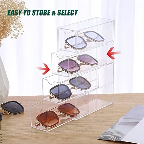 Акрилни Органайзер за Слънчеви Очила ABuff с Футляром за очила с 4 Чекмеджета, Прозрачен Калъф-Органайзер За