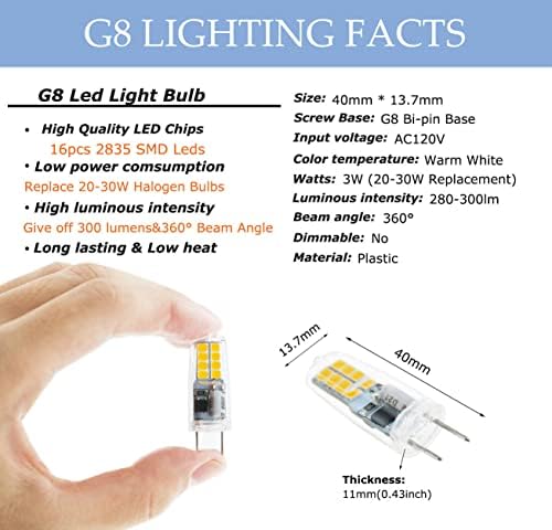 Led крушка Г-8 с мощност 3 Вата Еквивалентен на халогенна лампа G8 мощност от 25 W, Двухконтактное основата