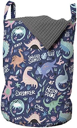 Чанта за дрехи с динозавром Ambesonne, Мультяшные Абстрактни Вымершие Животни, Момиче-Динозавър Рекс, Кошница