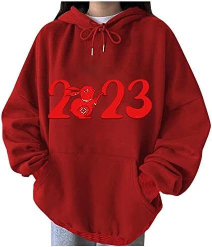 2023 Hoody Оверсайз за Жени със Сладък Заек, Графичен Пуловер с Бъни, Риза С Качулка, честита Нова Година, Hoody
