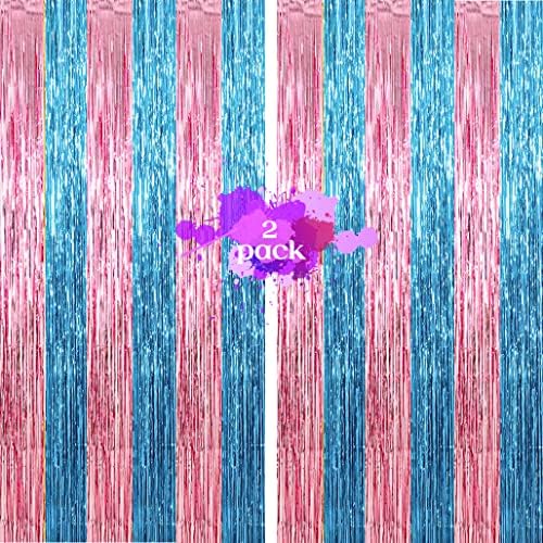 Детски розово-сини завеси на заден план за украса на парти - 6,5x8,2 крака, опаковки от 2 | LILF Немаркирующая