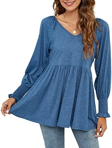 Ctreela/ Дамски Блузи С Баской, Ежедневна Туника-Риза с дълги ръкави, Нова Есенна Однотонная Блуза С V-образно