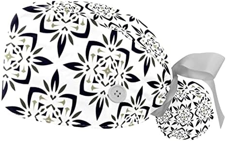 Работна Шапка с пуговичной ластик за пот, Креативна Черно-бяла Работна Шапка с Геометричен дизайн в стил Бохо,
