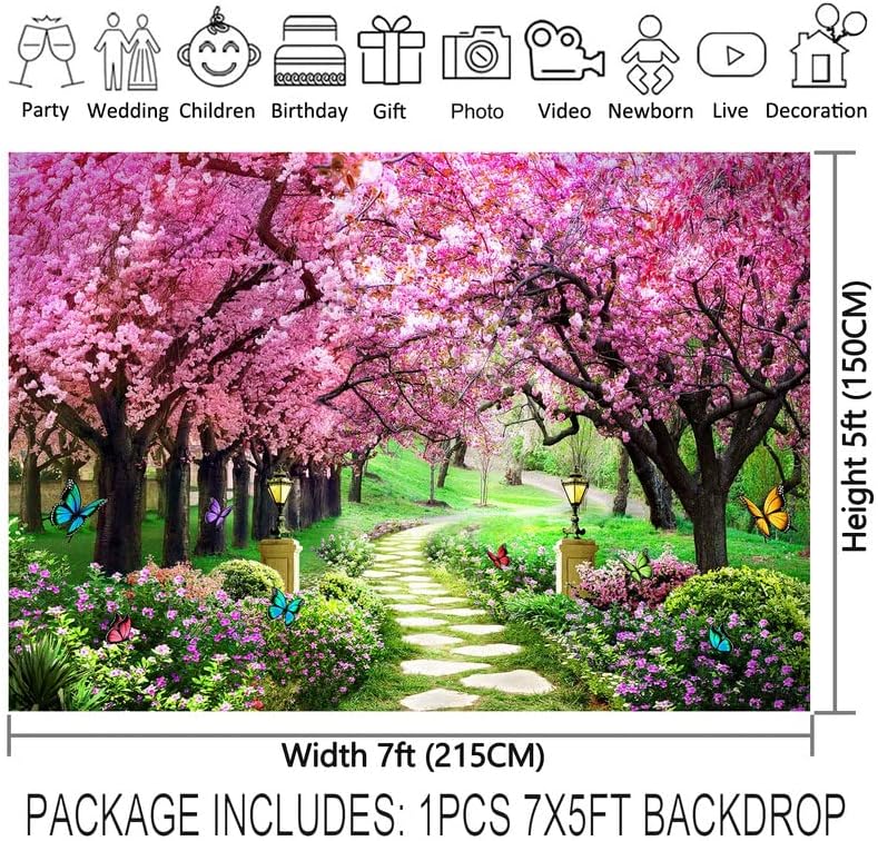YCUCUEI 8x6 фута Пролетен Пейзаж Фон За Снимки Градински Цветя Пътека Към Дървото на Пейзаж Дамски Детски Вечерни