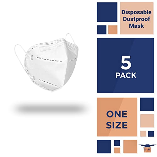 Маски за лице EZGOODZ. Опаковка от 5 бели еднократна употреба 5-слойных маски със сгъваем скоба за носа и еластични