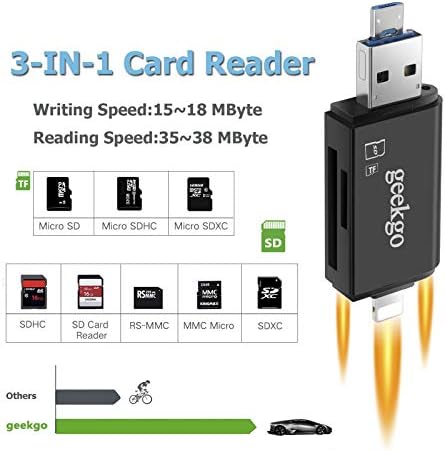 Четец на SD-карти geekgo, USB-четец на карти памет, Адаптер, за да видите за iPhone, iPad, Android, Mac - Поддържа