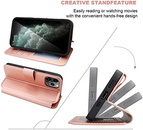 Onetop е Съвместим с iPhone 12 Съвместим с iPhone 12 Pro е Тънък калъф-портфейл с панти капак и държач за карти от изкуствена кожа с магнитна закопчалка, калъф-поставка за пари, 6,1