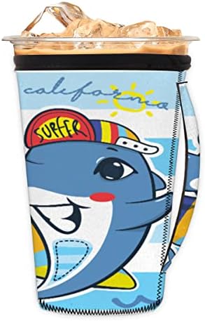 Сърфирах Dolphin за многократна употреба Кафе ръкав с лед, който е Съвместим с Coozies за студени напитки, Калъф за чаши Starfish с дръжка, който може да се пере в машина за пове