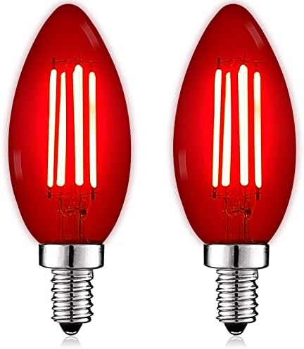Led лампи с нажежаема жичка LUXRITE E12 Червен цвят, 4,5 W (Еквивалент на 40 Вата), Свещници от цветно стъкло, в Списъка на UL, Цокъл на E12, За помещения, Веранда, Декорация, парти,