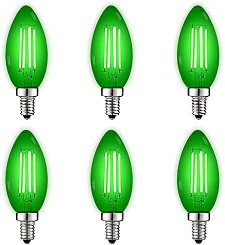 Led лампа с нажежаема жичка LUXRITE E12 зелен цвят, 4,5 W (еквивалент на 40 Вата), Лампа-Канделябр от цветно стъкло е в списъка на UL, Цокъл на E12, За помещения на открито, Веранда,