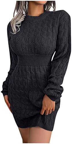 Женствена Рокля-пуловер, Модерно Рокля-пуловер, Есенно-Зимния Ежедневното Рокля, Рокля-пуловер с деколте, Пуловери, Рокли