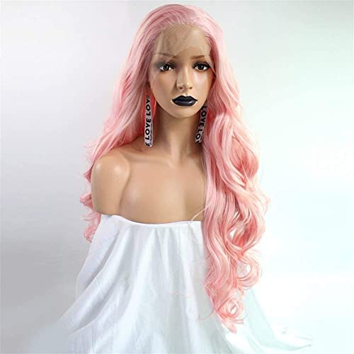 Перуки MOTOZA с дълга вълна, европейската перука, завързана перука с вълнообразен коса отпред, розова синтетична перука с къдрава коса, ролеви игри за партита
