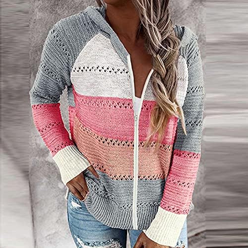 Hoody ZEFOTIM с цип, дамски пуловер с качулка в цвят блок с цип, жилетка с дълъг ръкав, блузи