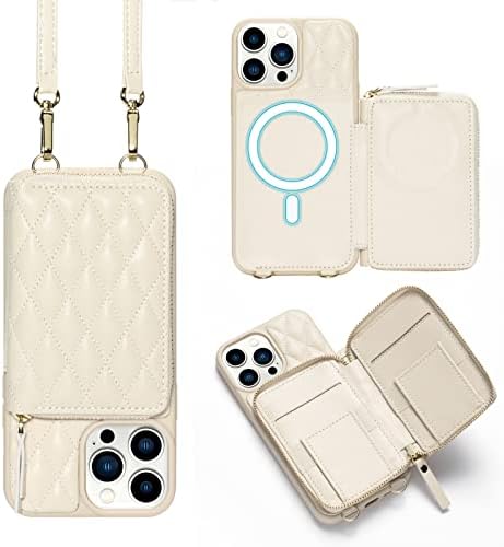 LAMEEKU е Съвместим с калъф за iPhone 14 Pro, Чантата, Магнитен калъф За безжично зареждане, Притежател на карта, Калъф за чантата си През рамо, Калъф за дамски чанти от ватира