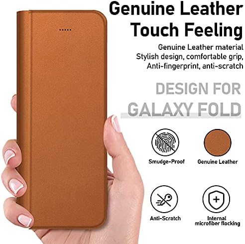 Калъф CENMASO Slim е Съвместим с калъф Samsung Galaxy Fold, Кожен Магнитен Панти броня за Samsung fold [SM-F900U] (седловидно-кафяв)