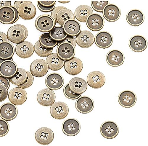 Антични копчета за шиене с 4 дупки, Бронз (0,5 инча, 80 опаковки)