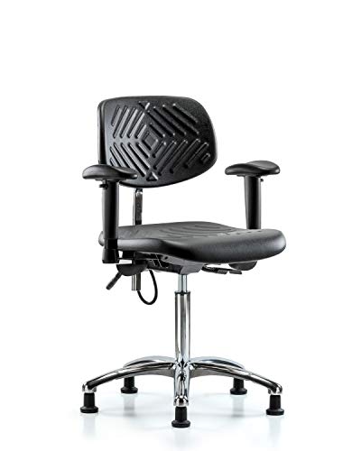 Стол за сядане LabTech LT41149 от полиуретан ESD Среден размер, Хромированное Основа, Подлакътници, Противоударные Накладки, Черен