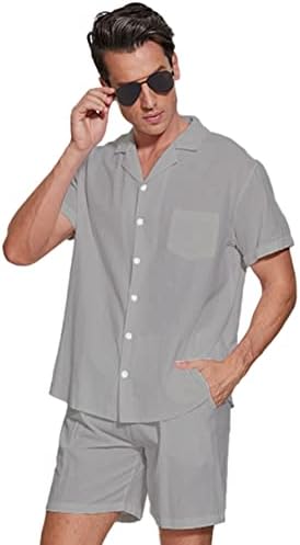 Nhicdns Мъжко Бельо Риза с копчета, Хавайски Облекло от 2 теми, Къса Ежедневни Плажна Риза В стил Хипи, Шорти,