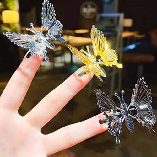 3D Движещи се Фиби за коса с Кичури-Пеперуди, LenYiNee 4 бр., Метална Златна Шнола за коса с Пеперуди, Фиби