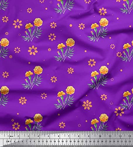 Соимои, лилаво памучен трикотажная плат с флорални принтом невен, ширина 1 ярд 58 инча
