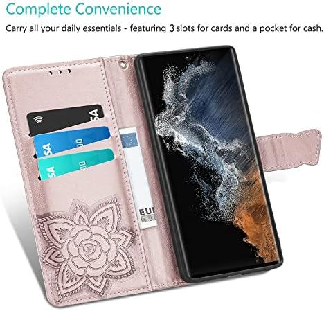 Чанта-портфейл DiGPlus Galaxy S23 Ultra 5G, [С отпечатан във формата на пеперуда и цвете], една чанта-портфейл