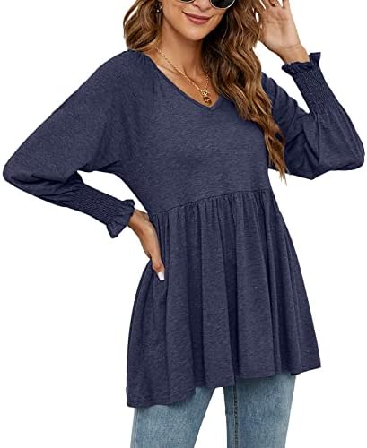 Ctreela/ Дамски Блузи С Баской, Ежедневна Туника-Риза с дълги ръкави, Нова Есенна Однотонная Блуза С V-образно