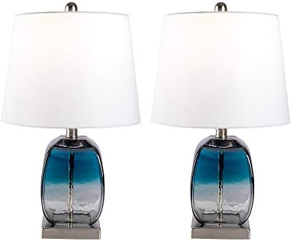Комплект от 2 Стъклени настолни лампи Maxax, Нощни лампи от синьо Стъкло с USB порт, 3-Позиционен Затемняемые