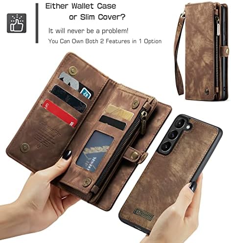 Чанта-портфейл Kowauri за Samsung Galaxy S23, Портфейл с цип, Кожен портфейл-Книжка с държач за карти, каишка