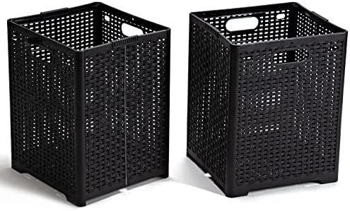 Сгъваеми Пластмасови кошници за бельо Eslite 42L, Сгъваема кошница за дрехи, Опаковка от 2 броя (черен)