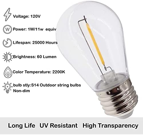 25 Опаковки улични струнни електрически крушки, нечупливи водоустойчив преносими led лампи S14, 1 W се Равнява