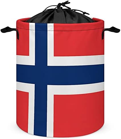 Флаг на Норвегия Кръгла Кошница за дрехи с обем 42 л Сгъваема Кошница за Дрехи с завязками Отгоре