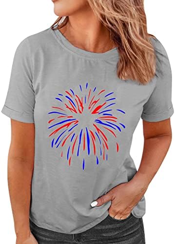 Тениски на 4 юли, Ризи за Жени, Ризи с кръгло деколте и Къс Ръкав, Американското Знаме, Звездите, Райета, Риза