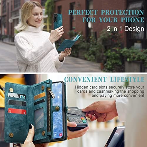 Чанта-портфейл за Samsung Galaxy S23 Plus/S23 +, Кожен калъф ръчна изработка в стил Ретро, 2 в 1, свалящ се