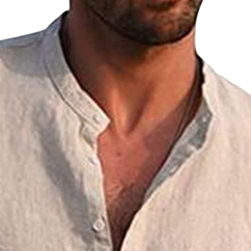 Мъжки Плажната Тениска с V-образно деколте и Копчета, Ежедневни Памучни Бельо Тениска С Къс Ръкав и Джоб, Лятна