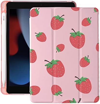 Сладък калъф с плодов ягоди за iPad 7/8/9 поколение с държач за Моливи, автоматичен режим на заспиване /събуждане,
