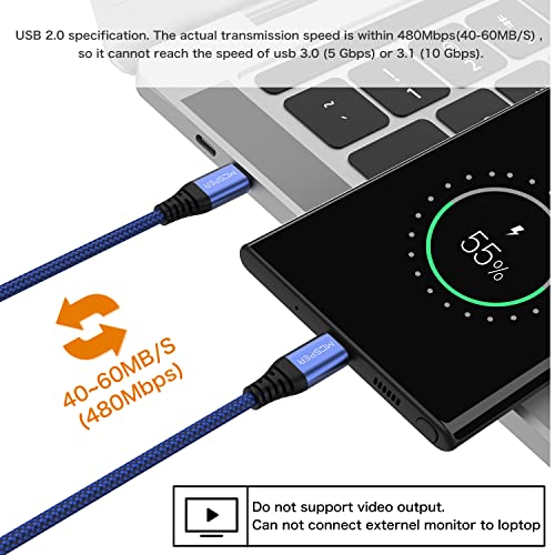 Къс USB кабел C-USB C, Бързо зареждане на USB Type C, Найлонова Оплетка Кабел, Съвместим с Android на Samsung