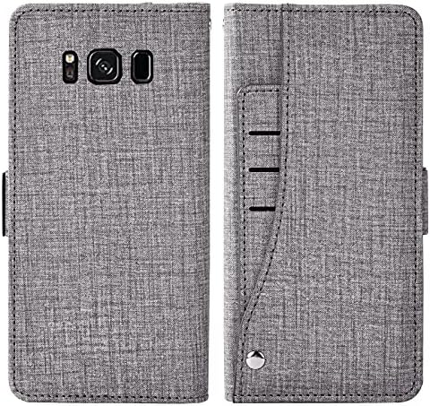 Asuwish е Съвместим с Samsung Galaxy S8 Чанта-портфейл от закалено Стъкло, Защитно фолио за екрана и Кожена