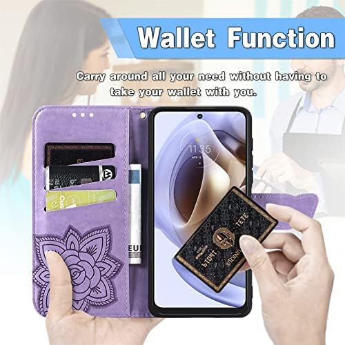 Чанта-портфейл CCSmall за Motorola Moto G31, Изкуствена Кожа с 3D пеперуда и цвете, Отделения за кредитни карти,