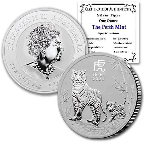 Сребърна монета на Австралийския на лунната година на Тигъра 2022 AU тегло 1 унция, Брилянт, без лечение (в