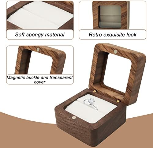 Дървена кутия за пръстени WisePoint, Мини Кутия за годежни пръстени с прозрачен капак, Квадратна Кутия за Годежни