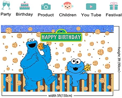 MEDSOX Blue Cookie Monster Фон за парти в чест на рождения Ден, 5x3 фута, Cartoony Банер за Улични Вечерни Бижута