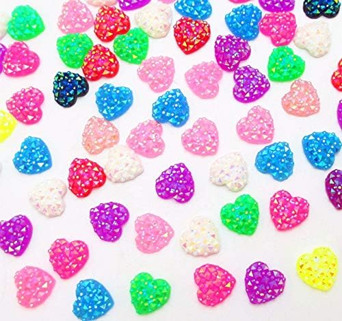 Libiline 50 бр. Мини (12 mm x 12 mm) Копчета от лъскава смола във формата на сърце, копчета за любов с плоска