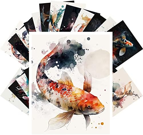 Реколта картички PIXILUV (24 бр по 4 x6 всяка Риба Япония Акварел Стари пощенски Картички Книгата Илюстрации