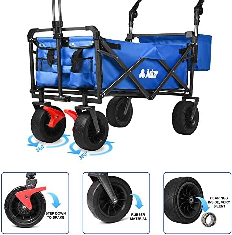 AUKAR Сгъваем ван с навес - Градинска количка за тежки условия на работа на открито, с регулируеми дръжки, за